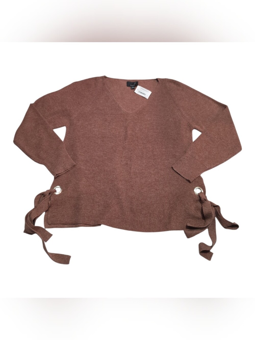 Lumiere Dusty Mauve Tie-Side V-Neck Sweater